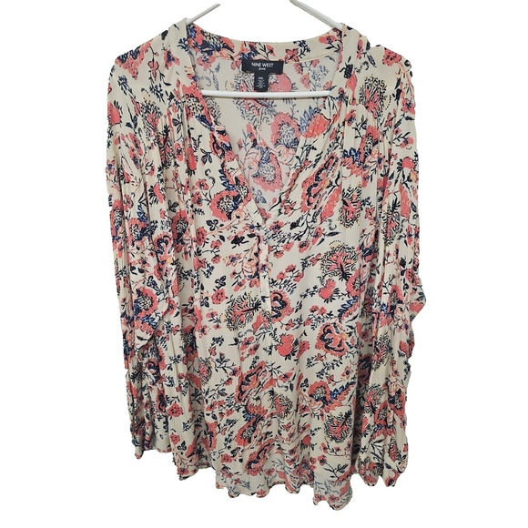 Nine West Tunic Floral Blouse Womens Size XXL Ivory Pink Flowy Lightweight - Picture 1 of 6